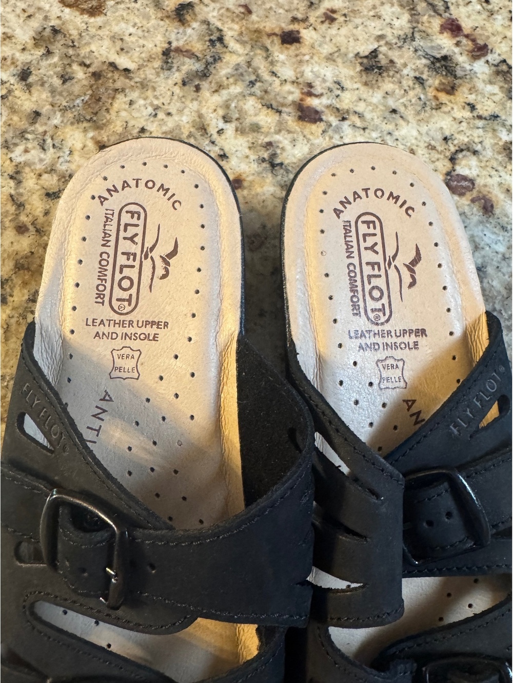 Fly Flot Black Leather Anatomic Comfort Sandals with Buckle Straps - Picture 3 of 4